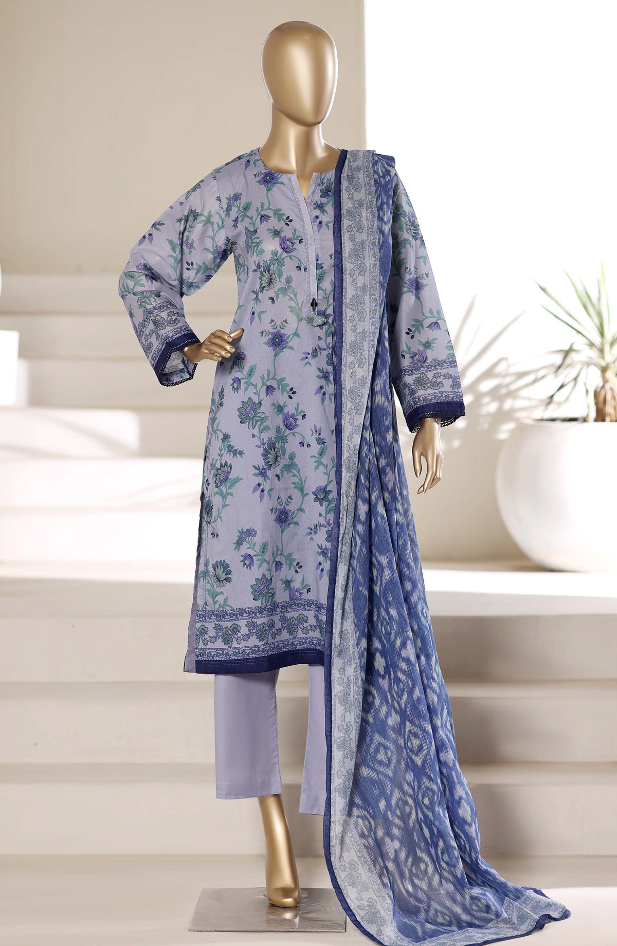 Sadabahar Printed Lawn Stitched 3 Piece Suit - D-08 - SBD26PNT - Blue - Summer Collection