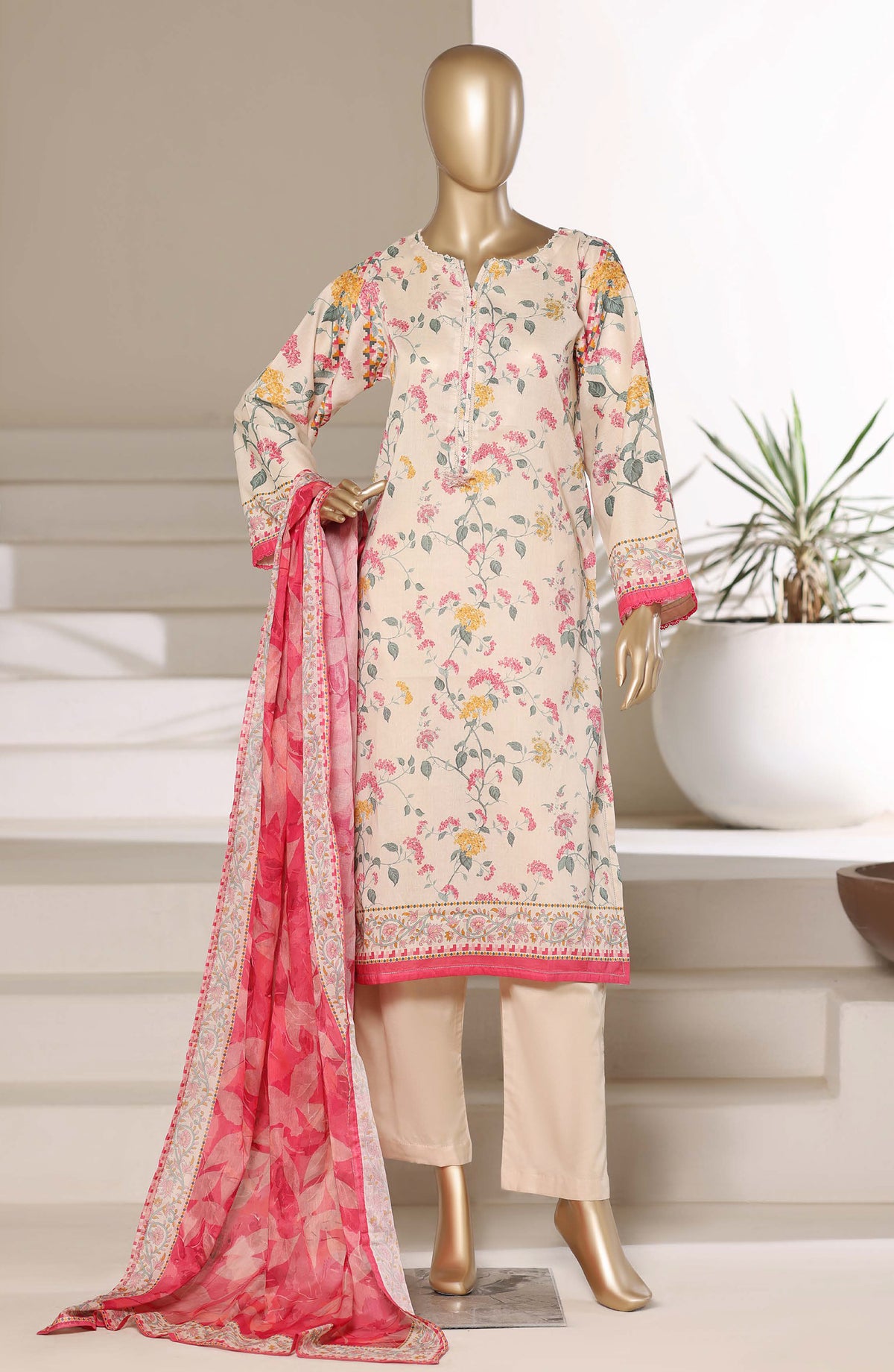 Sadabahar Printed Lawn Stitched 3 Piece Suit - D-01 - SBD26PNT - Fawn - Summer Collection
