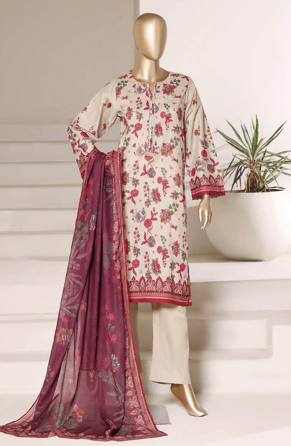 Sadabahar Printed Lawn Stitched 3 Piece Suit - D-07 - SBD26NLP - Pink - Summer Collection