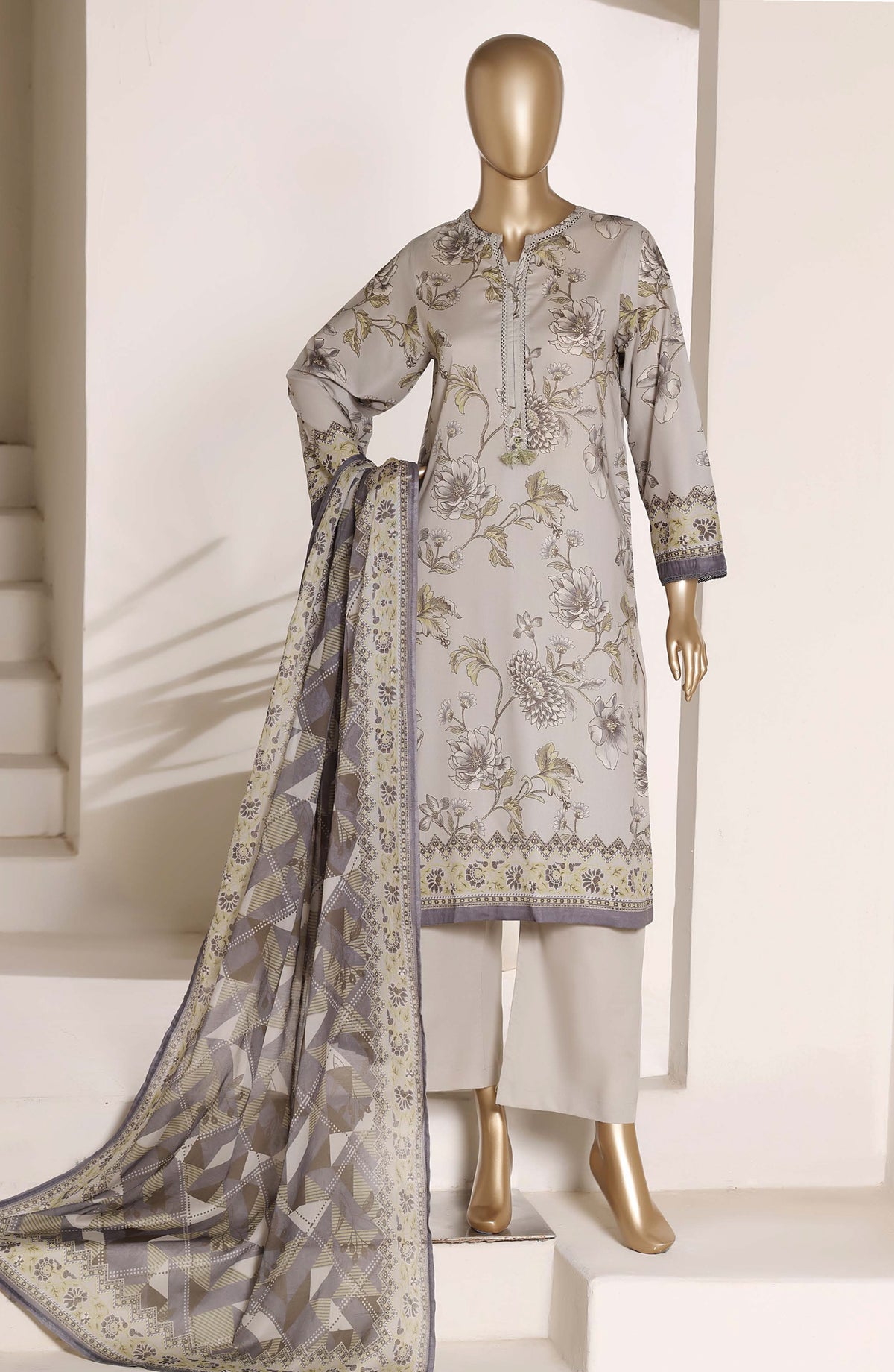 Sadabahar Printed Lawn Stitched 3 Piece Suit - D-04 - SBD26NLP - Grey - Summer Collection