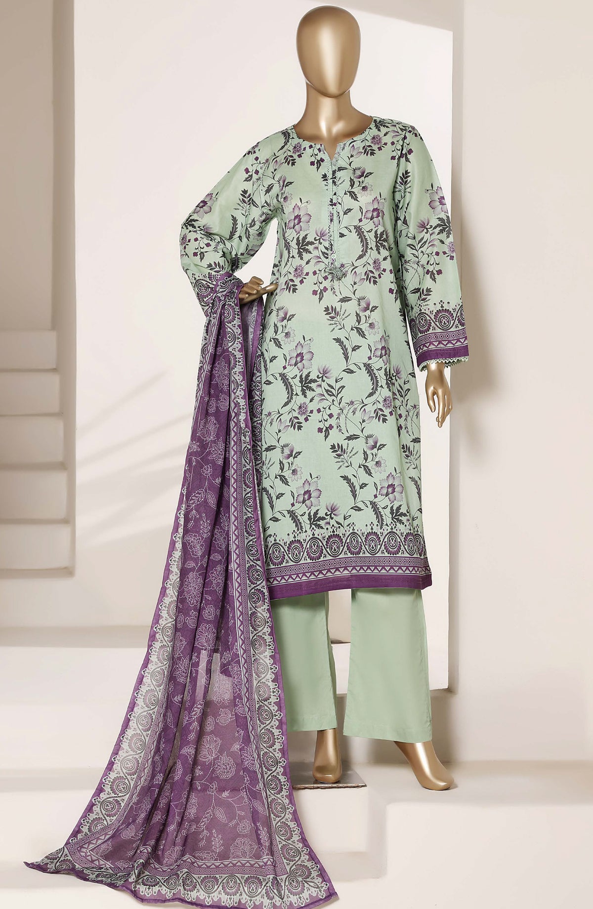 Sadabahar Printed Lawn Stitched 3 Piece Suit - D-03 - SBD26NLP - Green - Summer Collection