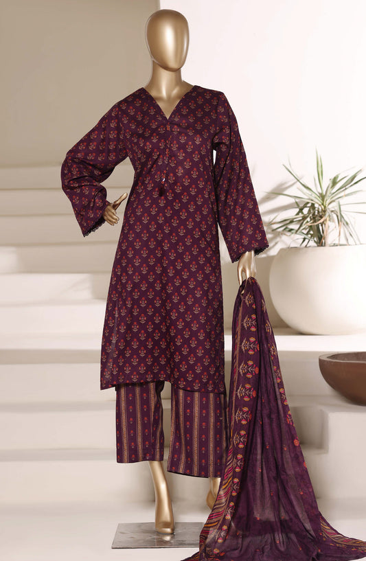 Sadabahar Printed Lawn Stitched 3 Piece Suit - D-05 - SBD26NWV - Maroon - Summer Collection