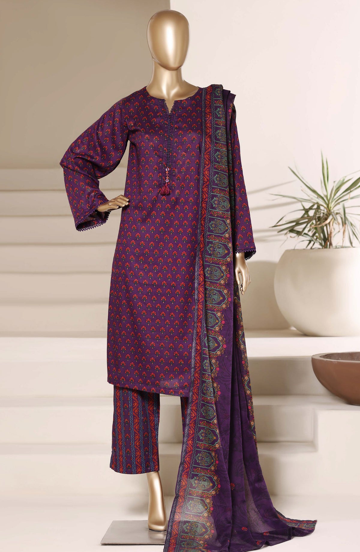 Sadabahar Printed Lawn Stitched 3 Piece Suit - D-01 - SBD26NWV - Purple - Summer Collection