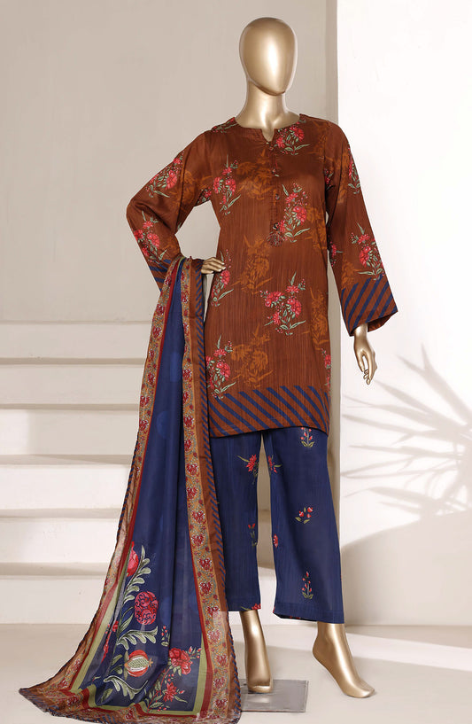 Sadabahar Printed Lawn Stitched 3 Piece Suit - D-06 - SBD26WV7 - Brown - Summer Collection