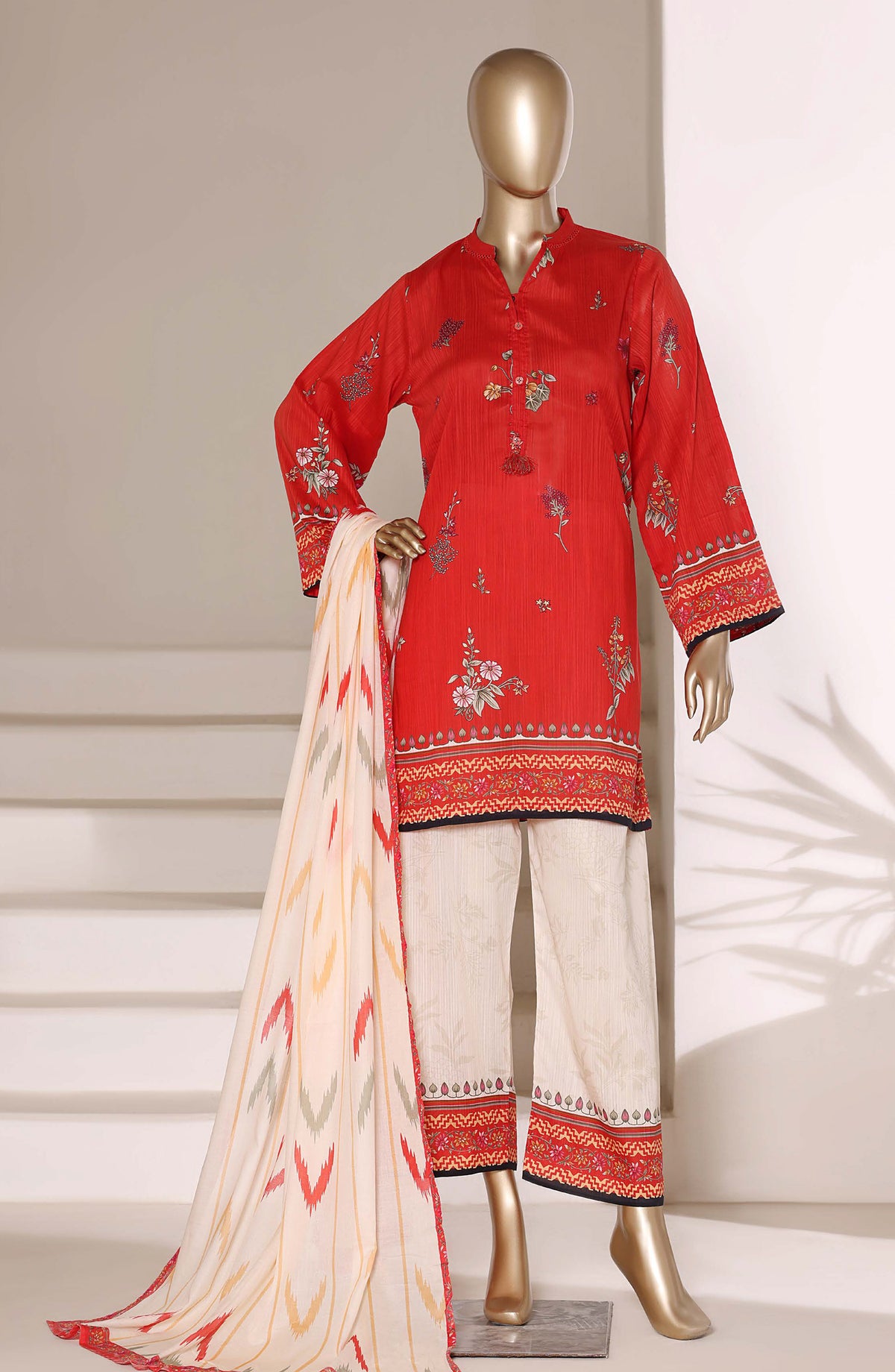 Sadabahar Printed Lawn Stitched 3 Piece Suit - D-03 - SBD26WV7 - Red - Summer Collection