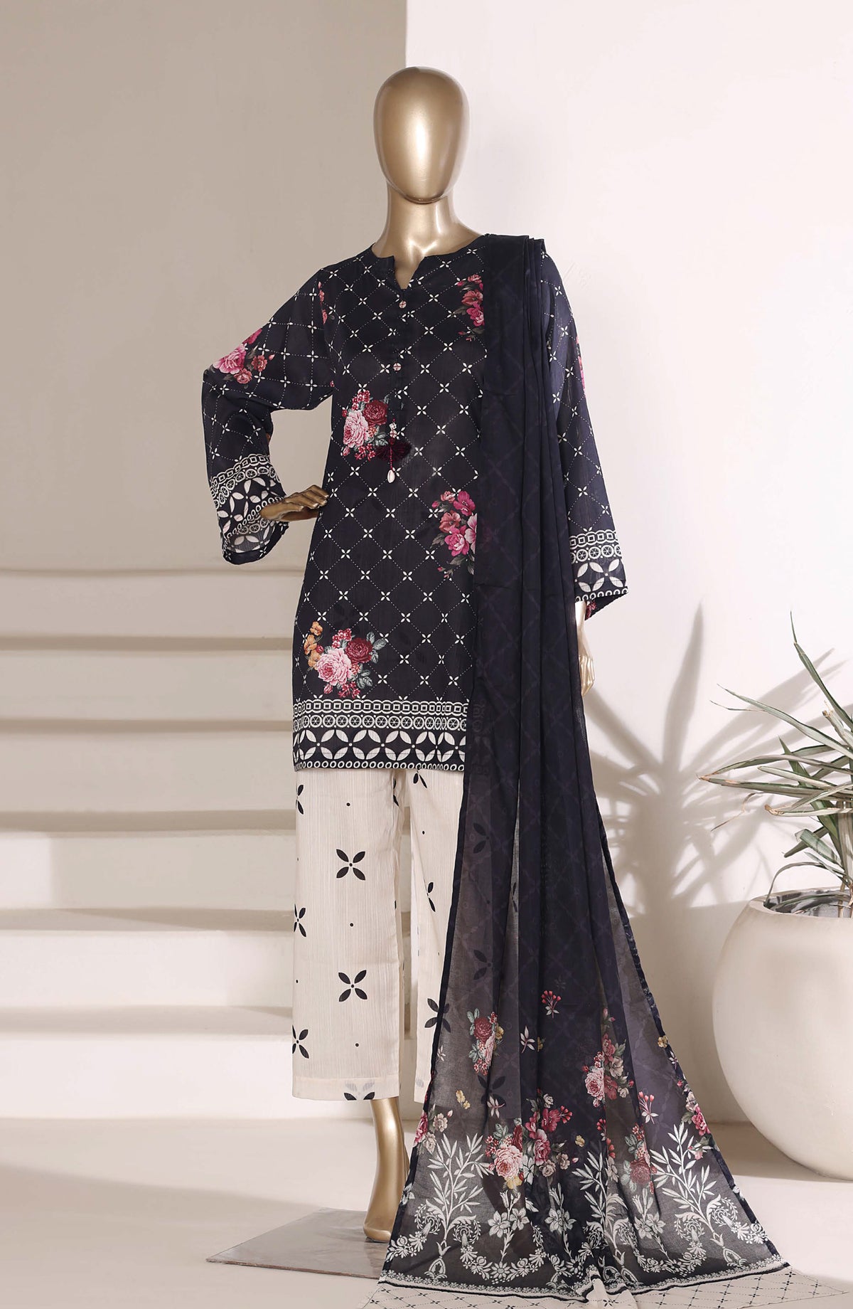 Sadabahar Printed Lawn Stitched 3 Piece Suit - D-02 - SBD26WV7 - Black - Summer Collection