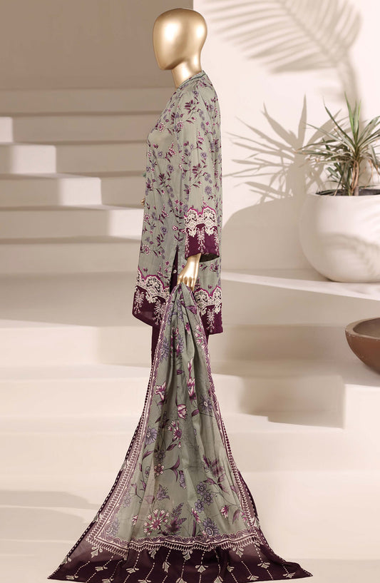Sadabahar Printed Lawn Stitched 3 Piece Suit - D-05 - SBD26EGH - Green Purple - Summer Collection