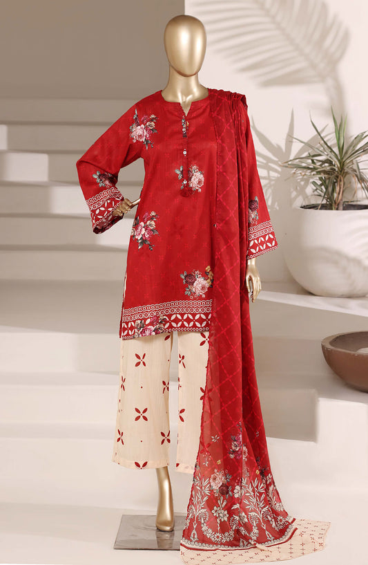 Sadabahar Printed Lawn Stitched 3 Piece Suit - D-04 - SBD26EGH - Red - Summer Collection