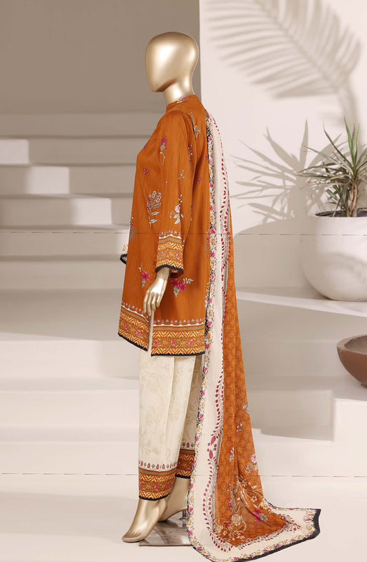 Sadabahar Printed Lawn Stitched 3 Piece Suit - D-03 - SBD26EGH - Rust - Summer Collection
