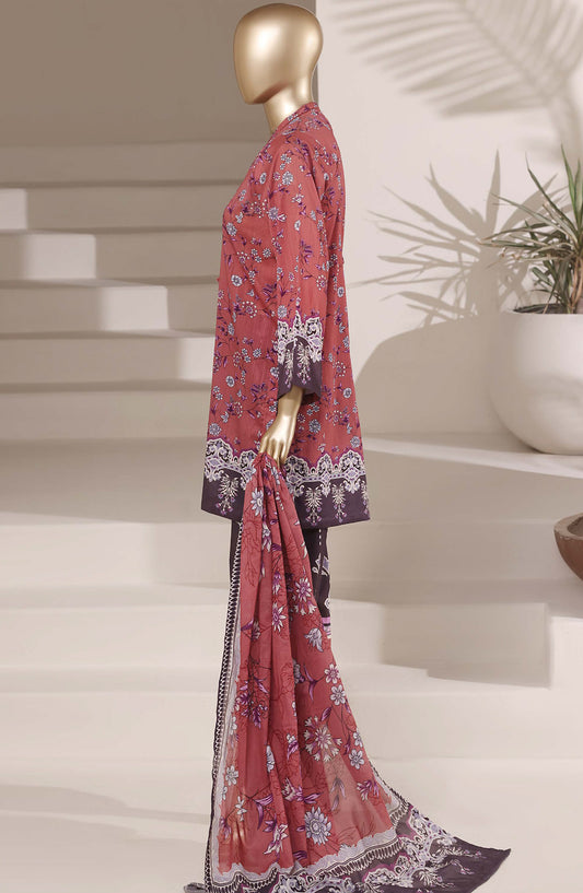 Sadabahar Printed Lawn Stitched 3 Piece Suit - D-02 - SBD26EGH - Pink - Summer Collection