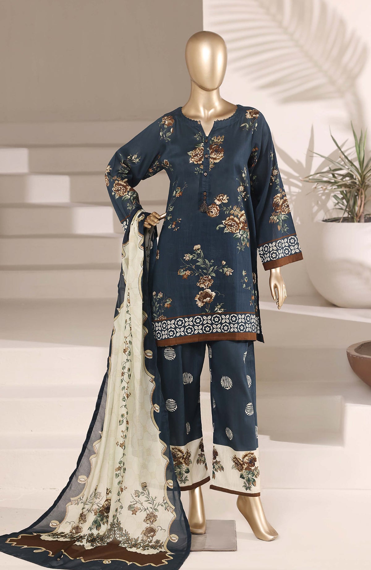 Sadabahar Printed Lawn Stitched 3 Piece Suit - D-01 - SBD26EGH - Blue - Summer Collection