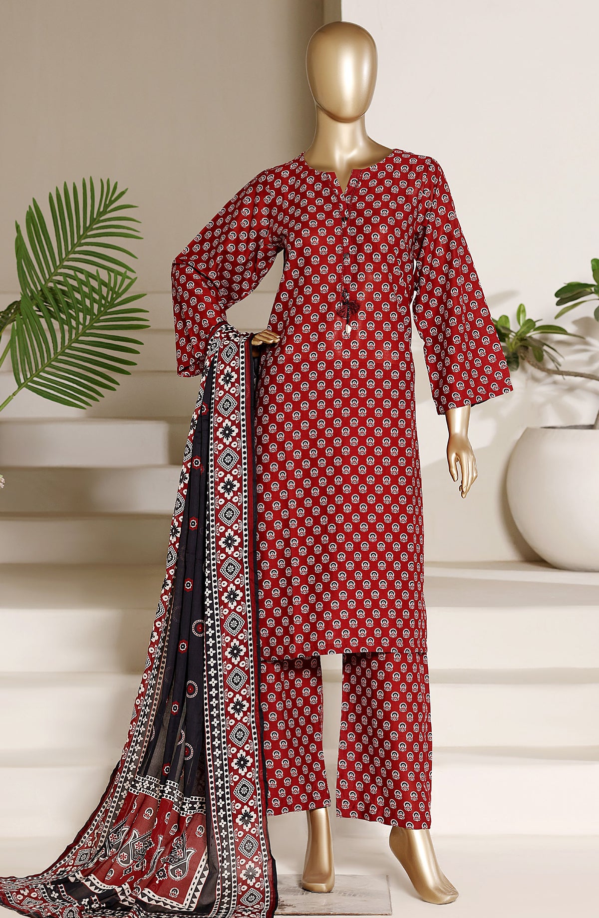 Sadabahar Printed Lawn Stitched 3 Piece Suit - D-01 - SBD26NINE - Red - Summer Collection