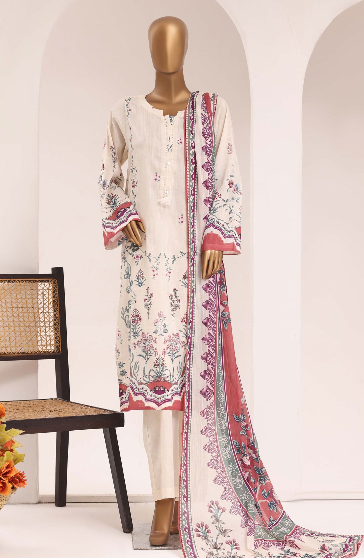 Sadabahar Printed Lawn Stitched 3 Piece Suit - D-09 - SBD26TEN - White - Summer Collection
