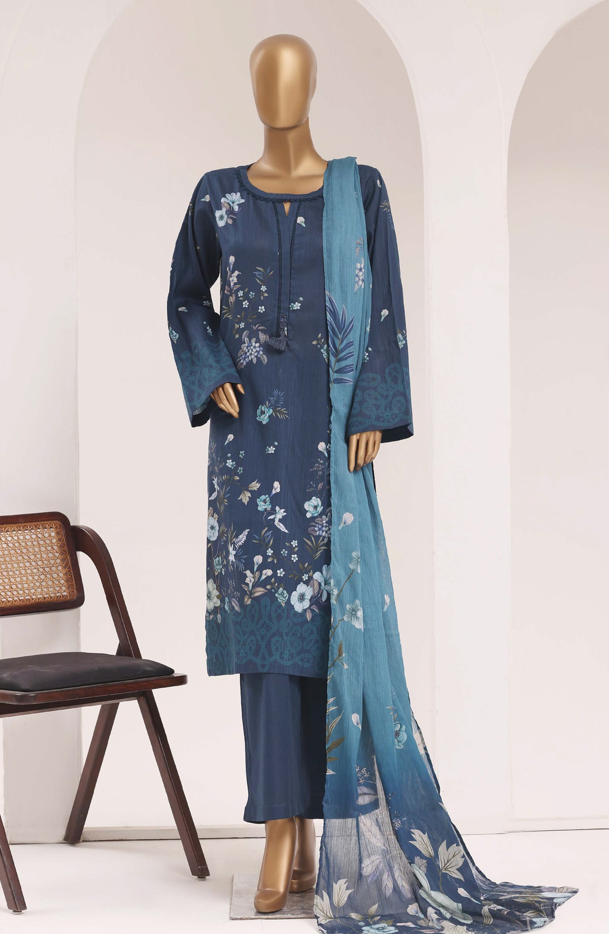 Sadabahar Printed Lawn Stitched 3 Piece Suit - D-04 - SBD26TEN - Blue - Summer Collection