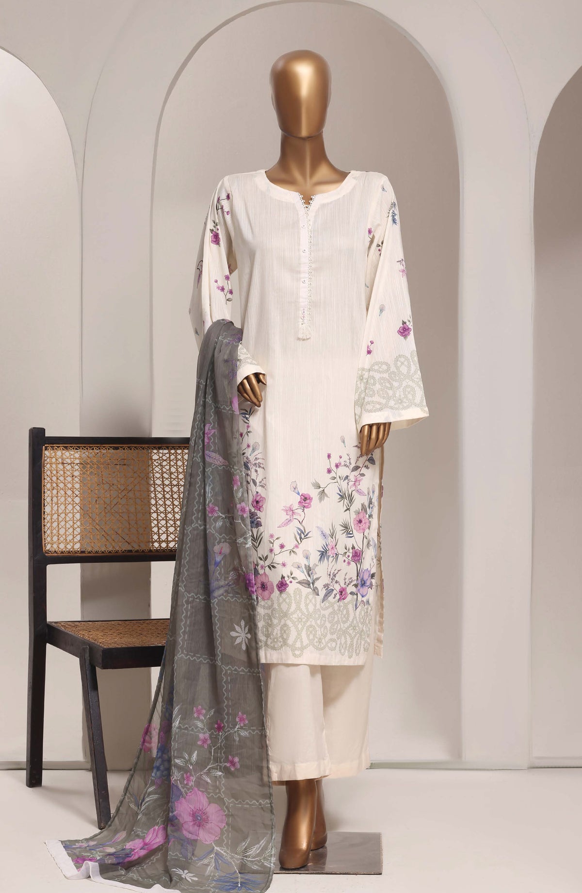 Sadabahar Printed Lawn Stitched 3 Piece Suit - D-06 - SBD26ELV - Off White - Summer Collection