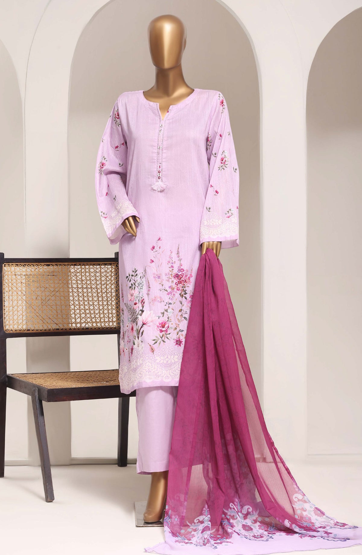Sadabahar Printed Lawn Stitched 3 Piece Suit - D-03 - SBD26ELV - Pink - Summer Collection