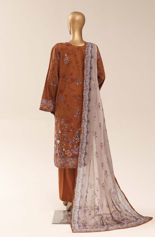 Sadabahar Printed Lawn Stitched 3 Piece Suit - D-15 - SBD26WET - Brown - Summer Collection
