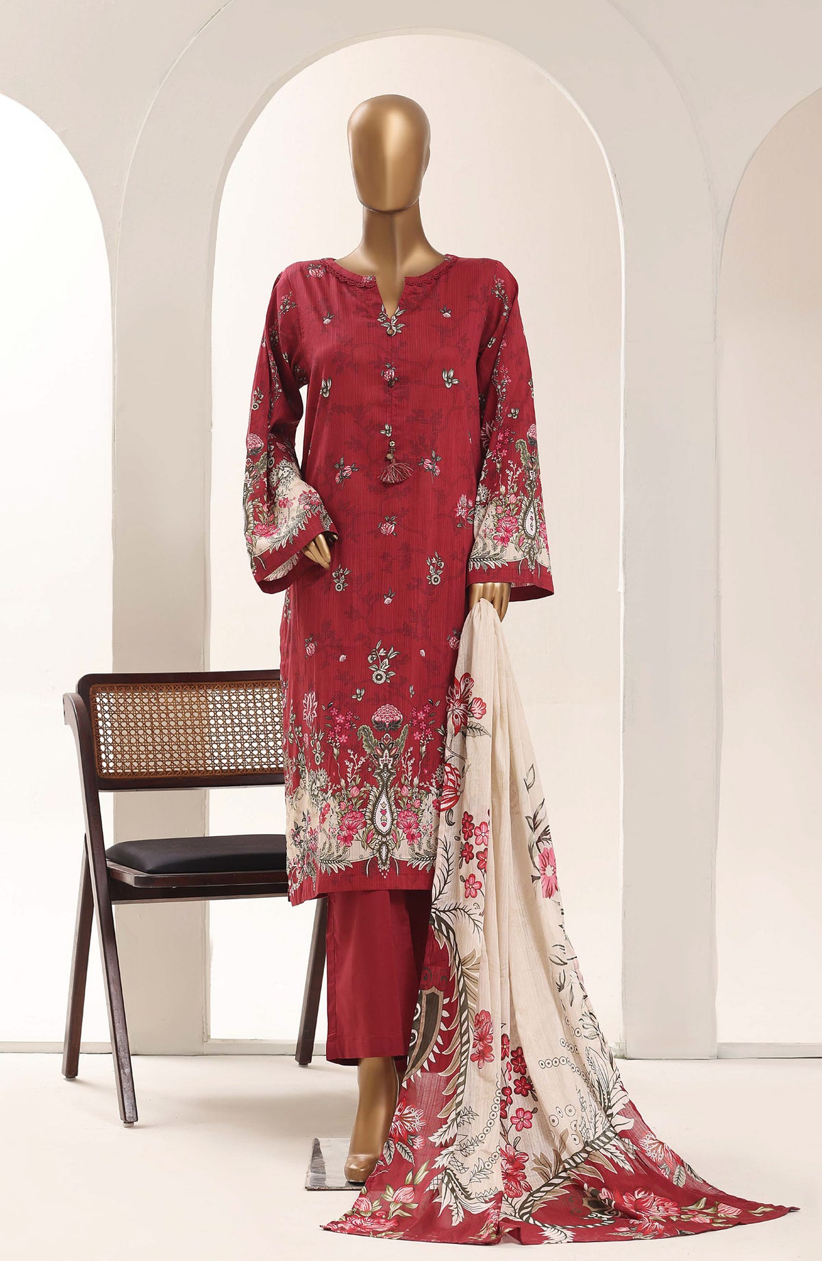 Sadabahar Printed Lawn Stitched 3 Piece Suit - D-01 - SBD26WET - Red - Summer Collection