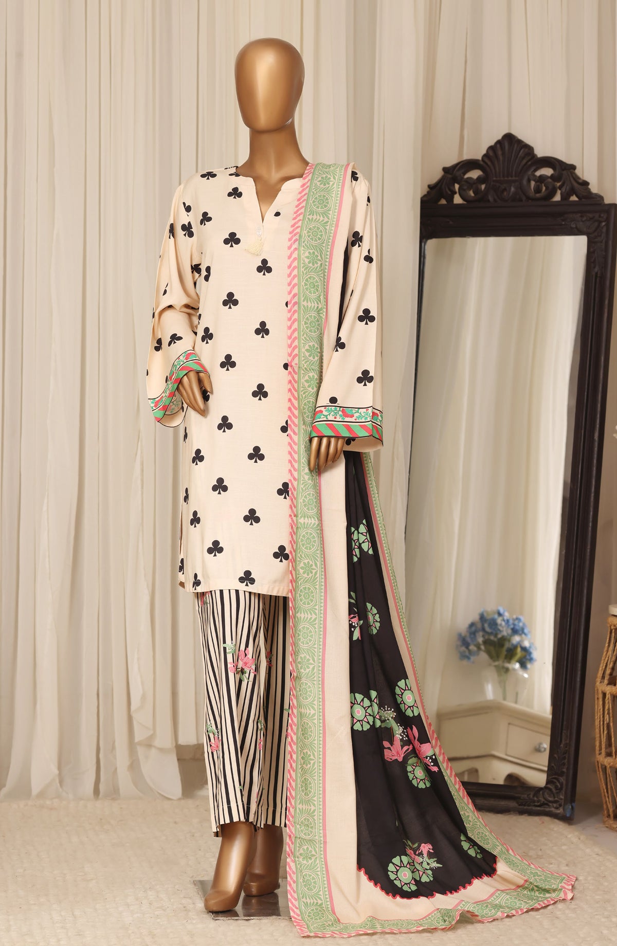Sadabahar Printed Linen Stitched 3 Piece Suit - D-02 - SBD26LN - Fawn - Winter Collection