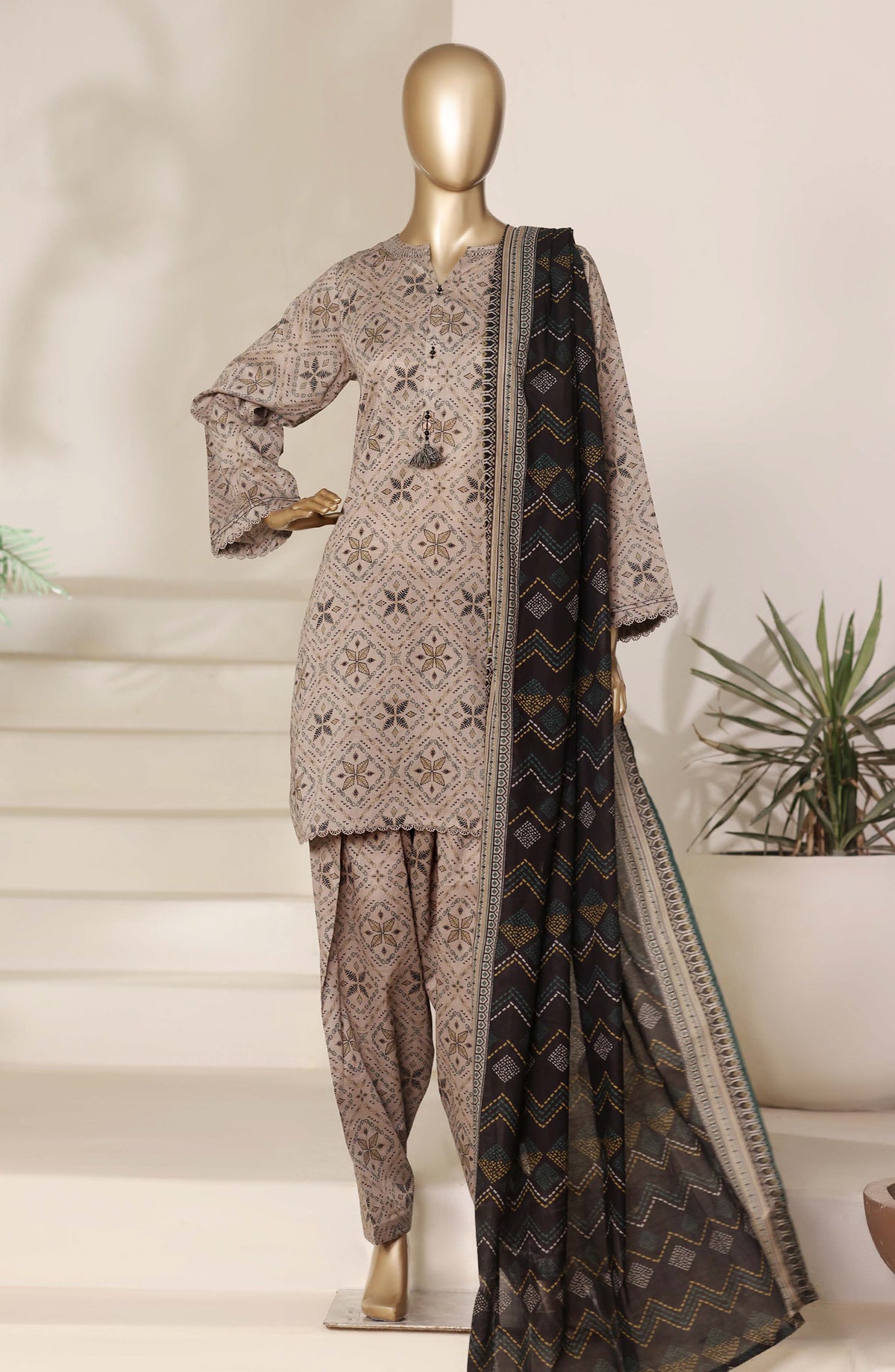 Sadabahar Printed Casual Stitched 3 Piece Suit - D-04 - SBD26SHL - Brown - Summer Collection