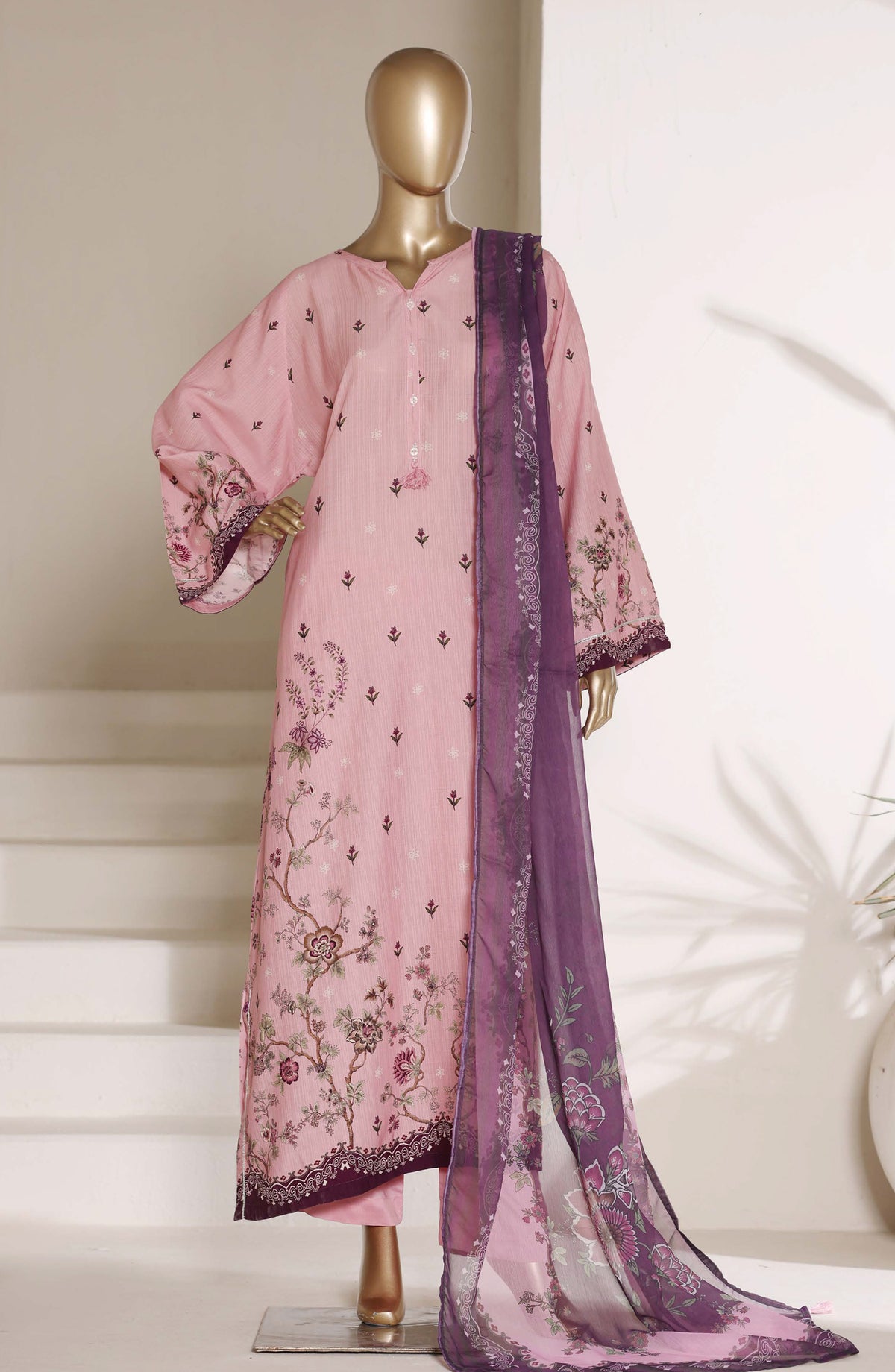 Sadabahar Printed Viscose Stitched 3 Piece Suit - D-04 - SBD26VFK - Pink - Summer Collection