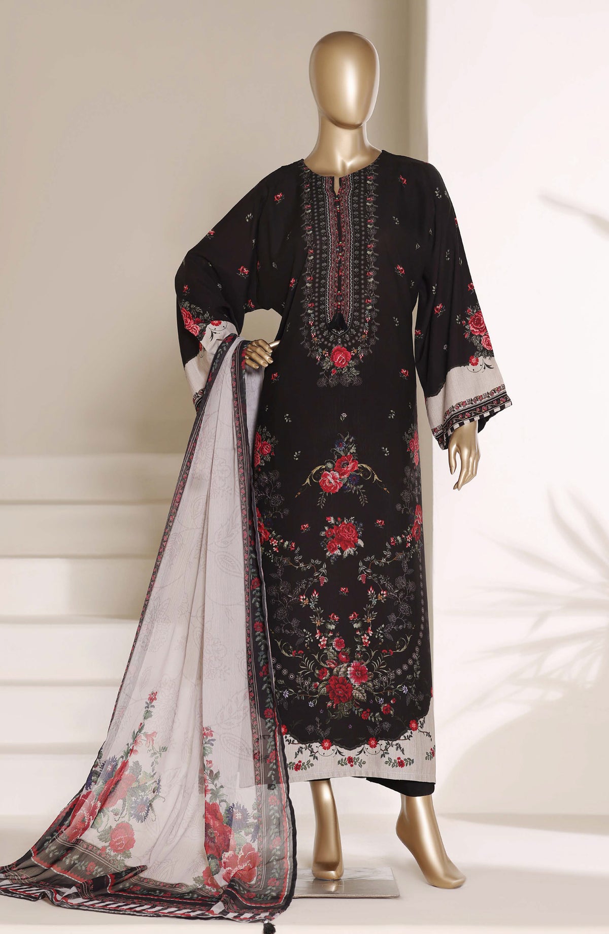 Sadabahar Printed Viscose Stitched 3 Piece Suit - D-05 - SBD26VFK - Black - Summer Collection