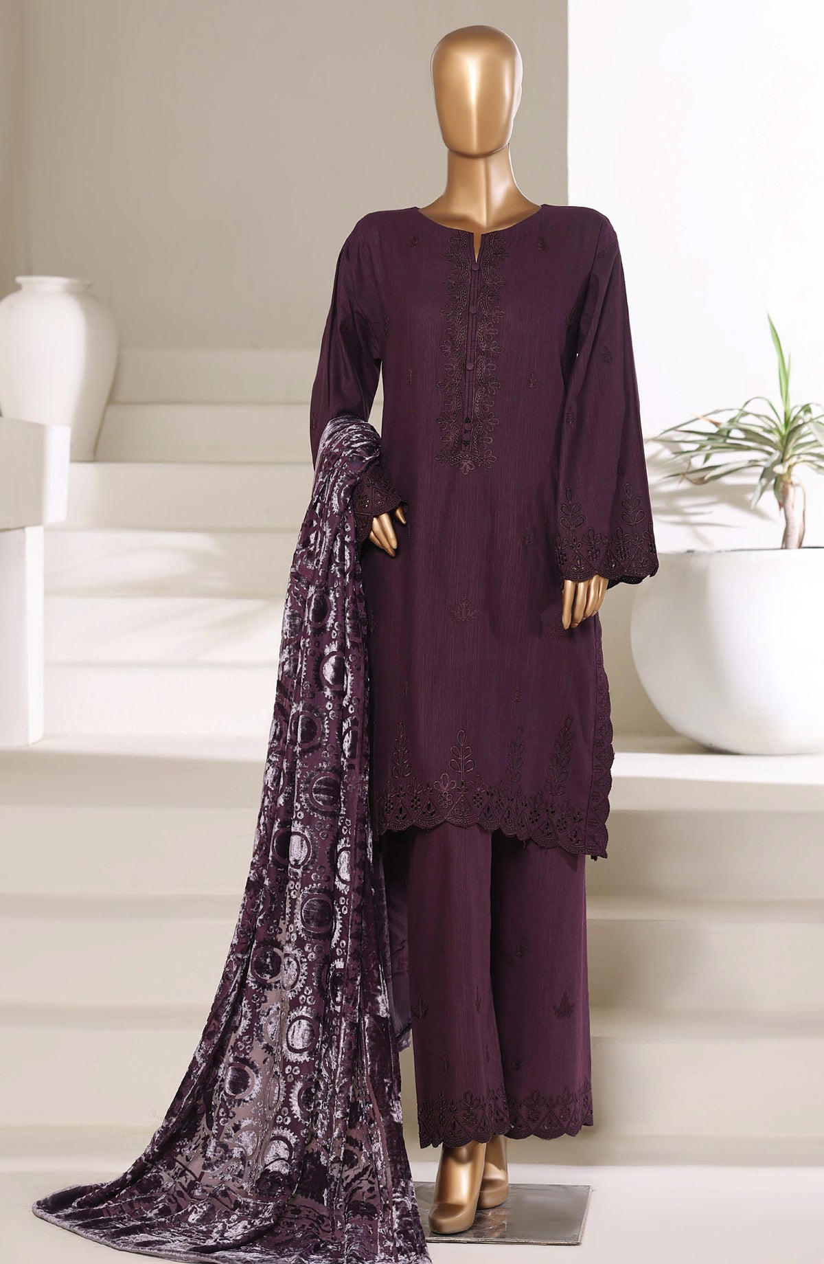 Sadabahar Luxury Embroidered Khaddar Karandi Stitched 3 Piece Suit - Design-05 - SBD25KKR - Purple - Winter Collection