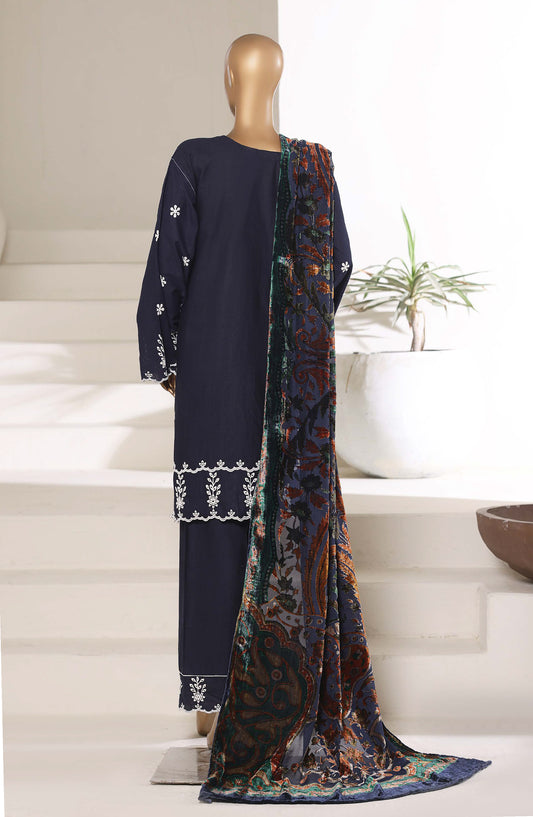 Sadabahar Luxury Embroidered Khaddar Karandi Stitched 3 Piece Suit - Design-04 - SBD25KKR - Blue - Winter Collection