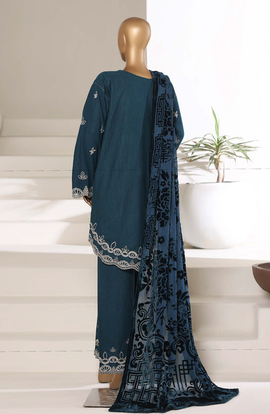 Sadabahar Luxury Embroidered Khaddar Karandi Stitched 3 Piece Suit - Design-03 - SBD25KKR - Blue - Winter Collection