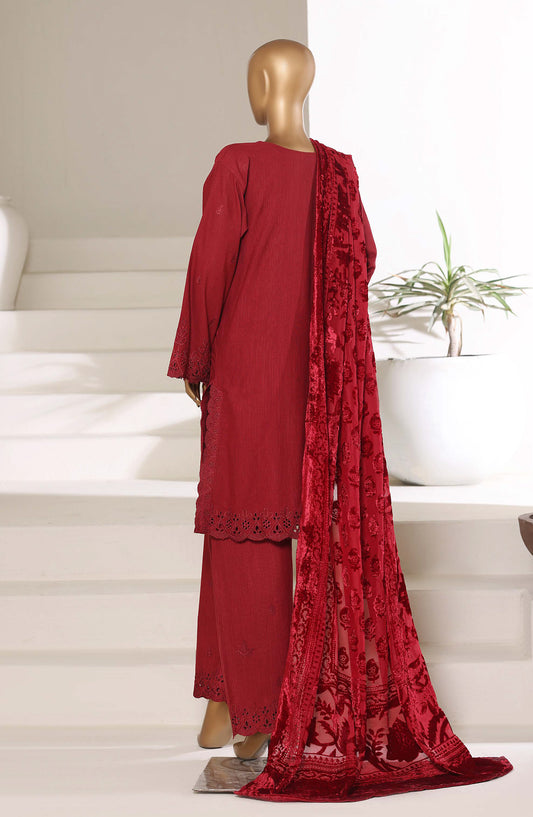 Sadabahar Luxury Embroidered Khaddar Karandi Stitched 3 Piece Suit - Design-02 - SBD25KKR - Red - Winter Collection