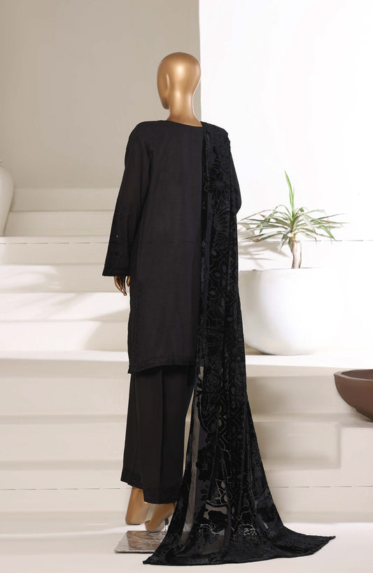 Sadabahar Luxury Embroidered Khaddar Karandi Stitched 3 Piece Suit - Design-01 - SBD25KKR - Black - Winter Collection