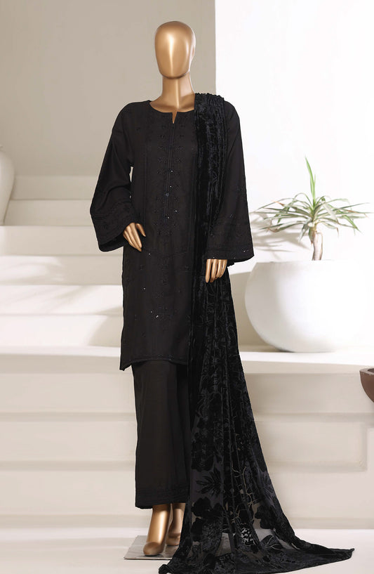 Sadabahar Luxury Embroidered Khaddar Karandi Stitched 3 Piece Suit - Design-01 - SBD25KKR - Black - Winter Collection
