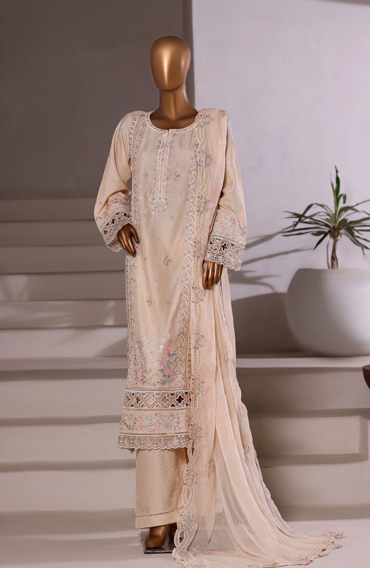 Sadabahar Festive Embroidered Viscose Stitched 3 Piece Suit - Design-04 - SBD25OSE - Peach - Winter Collection