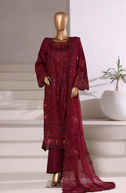 Sadabahar Festive Embroidered Viscose Stitched 3 Piece Suit - Design-03 - SBD25OSE - Maroon - Winter Collection