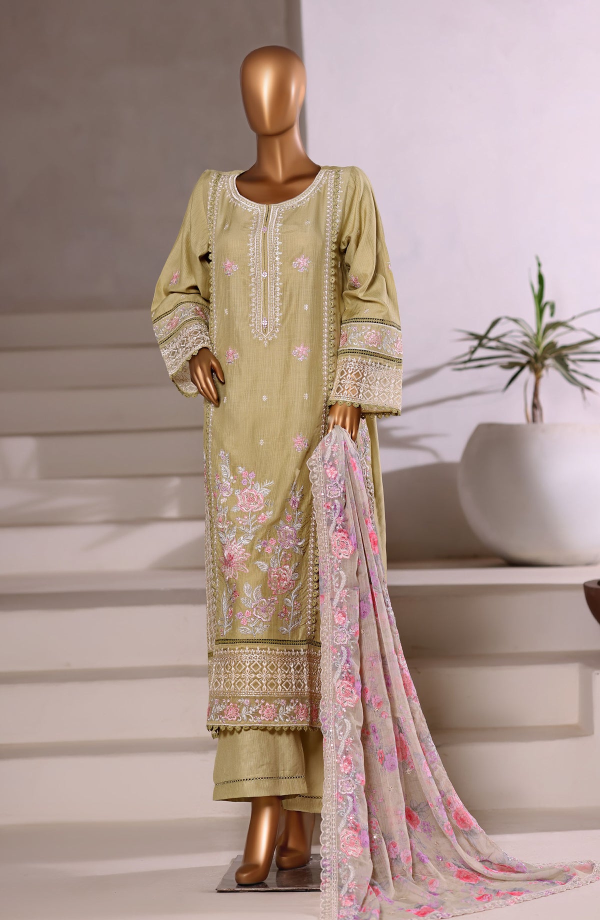Sadabahar Festive Embroidered Viscose Stitched 3 Piece Suit - Design-02 - SBD25OSE - Green - Winter Collection