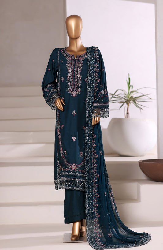 Sadabahar Festive Embroidered Viscose Stitched 3 Piece Suit - Design-01 - SBD25OSE - Teal - Winter Collection