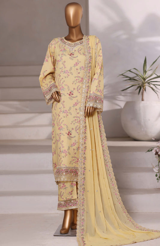 Sadabahar Luxury Embroidered Viscose Stitched 3 Piece Suit - Design-02 - SBD25VIS - Yellow - Winter Collection