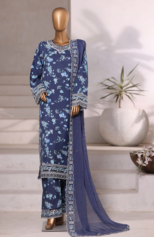 Sadabahar Luxury Embroidered Viscose Stitched 3 Piece Suit - Design-01 - SBD25VIS - Blue - Winter Collection