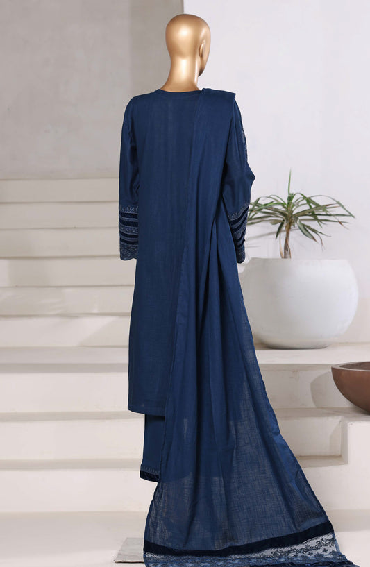Sadabahar Premium Embroidered Cross Texture Stitched 3 Piece Suit - Design-08 - SBD25FEST - Blue - Winter Collection