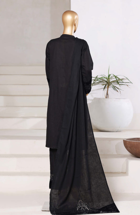 Sadabahar Premium Embroidered Cross Texture Stitched 3 Piece Suit - Design-07 - SBD25FEST - Black - Winter Collection