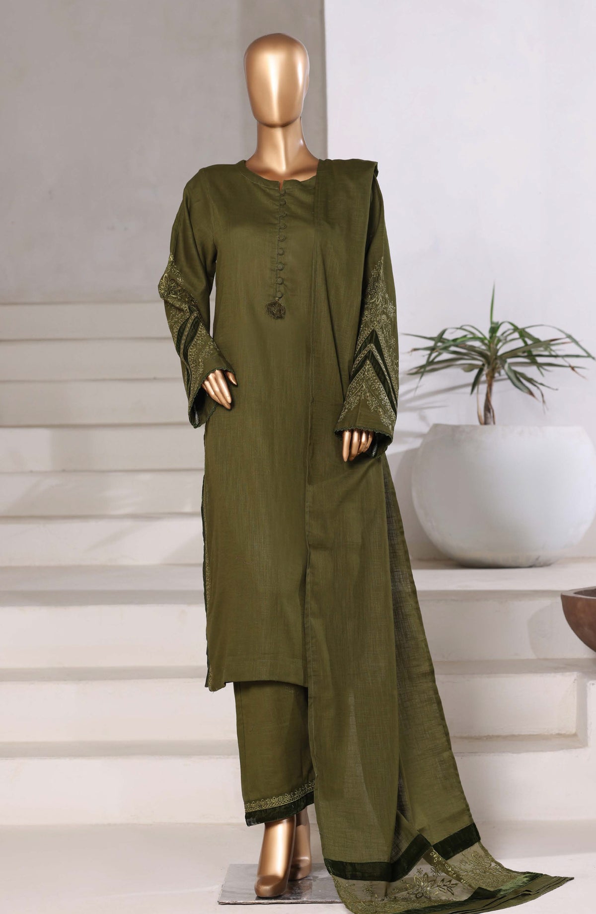 Sadabahar Premium Embroidered Cross Texture Stitched 3 Piece Suit - Design-06 - SBD25FEST - Green - Winter Collection