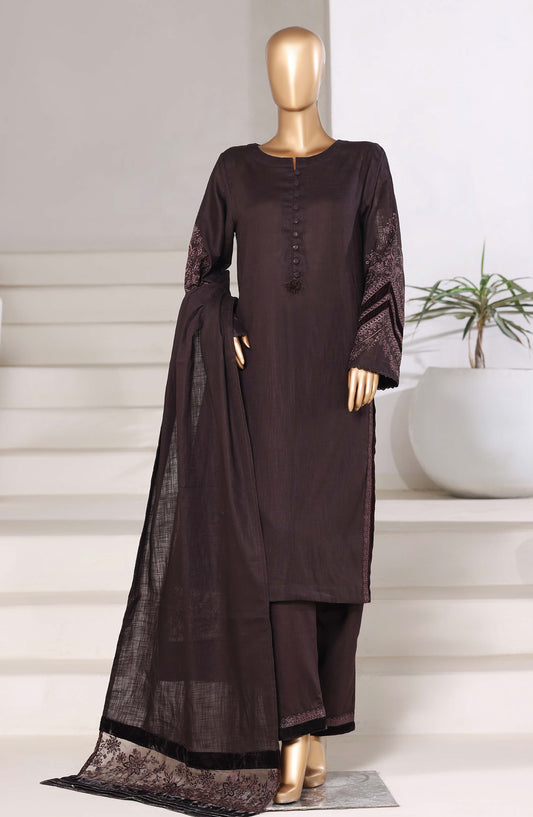 Sadabahar Premium Embroidered Cross Texture Stitched 3 Piece Suit - Design-04 - SBD25FEST - Brown - Winter Collection
