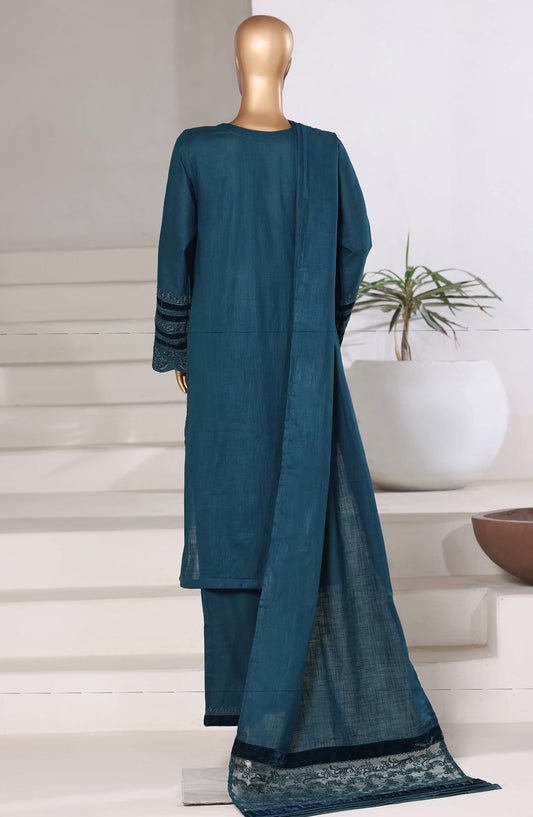 Sadabahar Premium Embroidered Cross Texture Stitched 3 Piece Suit - Design-03 - SBD25FEST - Blue - Winter Collection