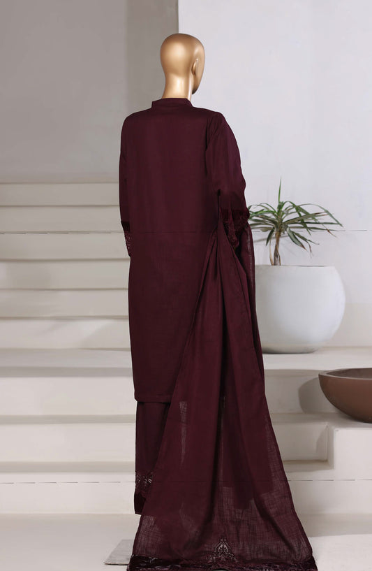 Sadabahar Premium Embroidered Cross Texture Stitched 3 Piece Suit - Design-01 - SBD25FEST - Maroon - Winter Collection