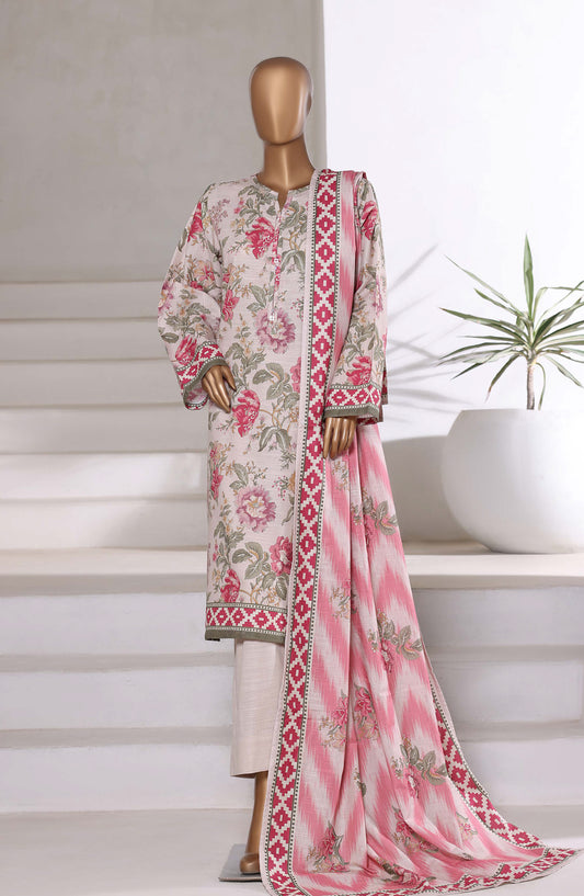 Sadabahar Printed Khaddar Stitched 3 Piece Suit - Design-08 - SDB25KHD - Pink - Winter Collection