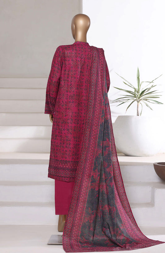 Sadabahar Printed Khaddar Stitched 3 Piece Suit - Design-07 - SDB25KHD - Red - Winter Collection