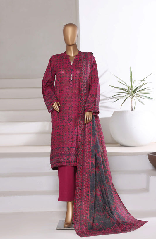 Sadabahar Printed Khaddar Stitched 3 Piece Suit - Design-07 - SDB25KHD - Red - Winter Collection