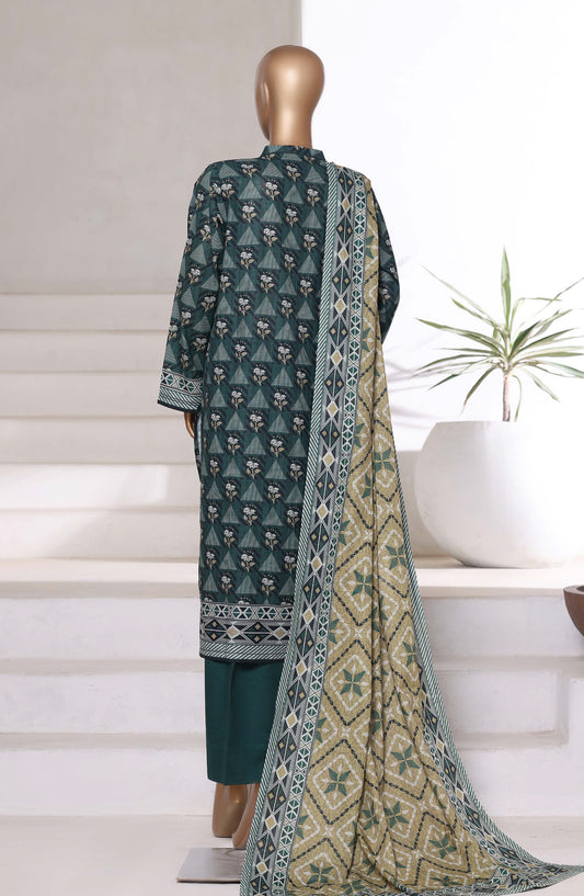 Sadabahar Printed Khaddar Stitched 3 Piece Suit - Design-06 - SDB25KHD - Green - Winter Collection