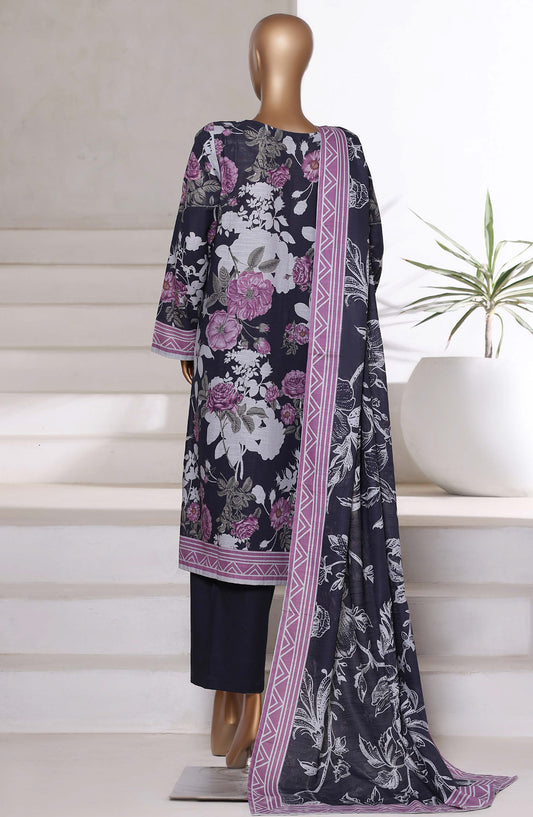 Sadabahar Printed Khaddar Stitched 3 Piece Suit - Design-01 - SDB25KHD - Black - Winter Collection