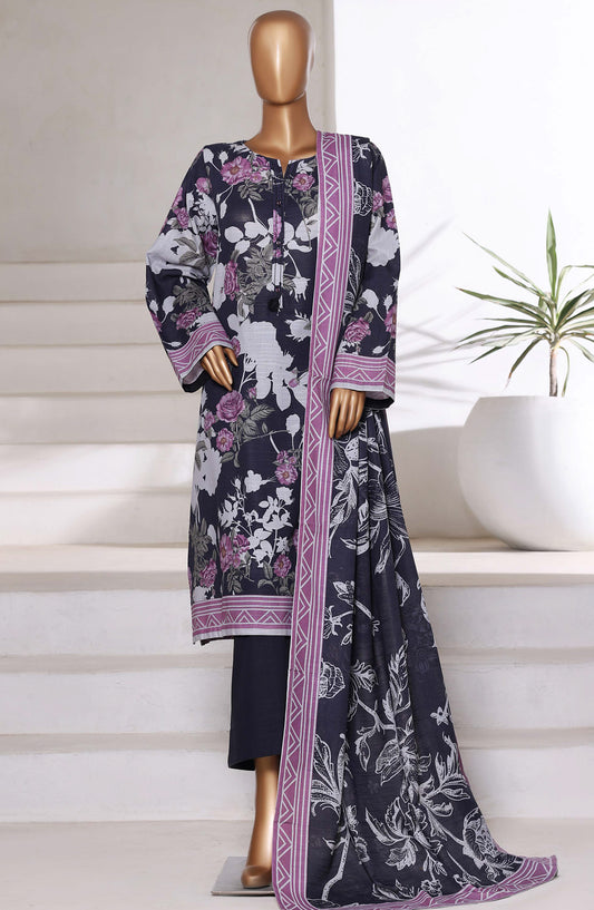 Sadabahar Printed Khaddar Stitched 3 Piece Suit - Design-01 - SDB25KHD - Black - Winter Collection